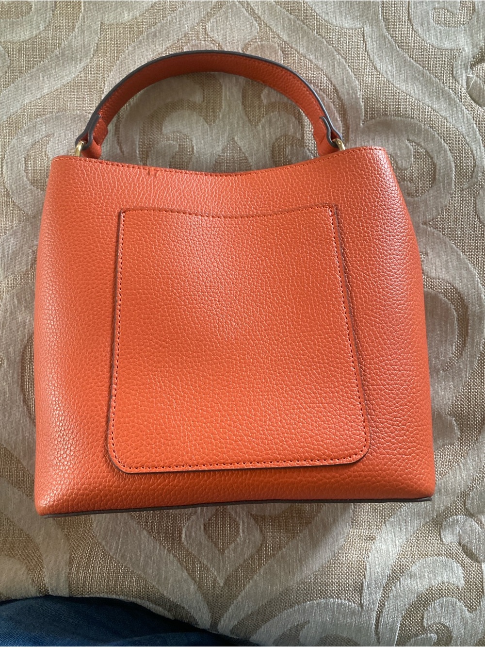 Nanette Lepore Orange Pebbled Bucket Bag Top Handle Purse - Picture 4 of 9